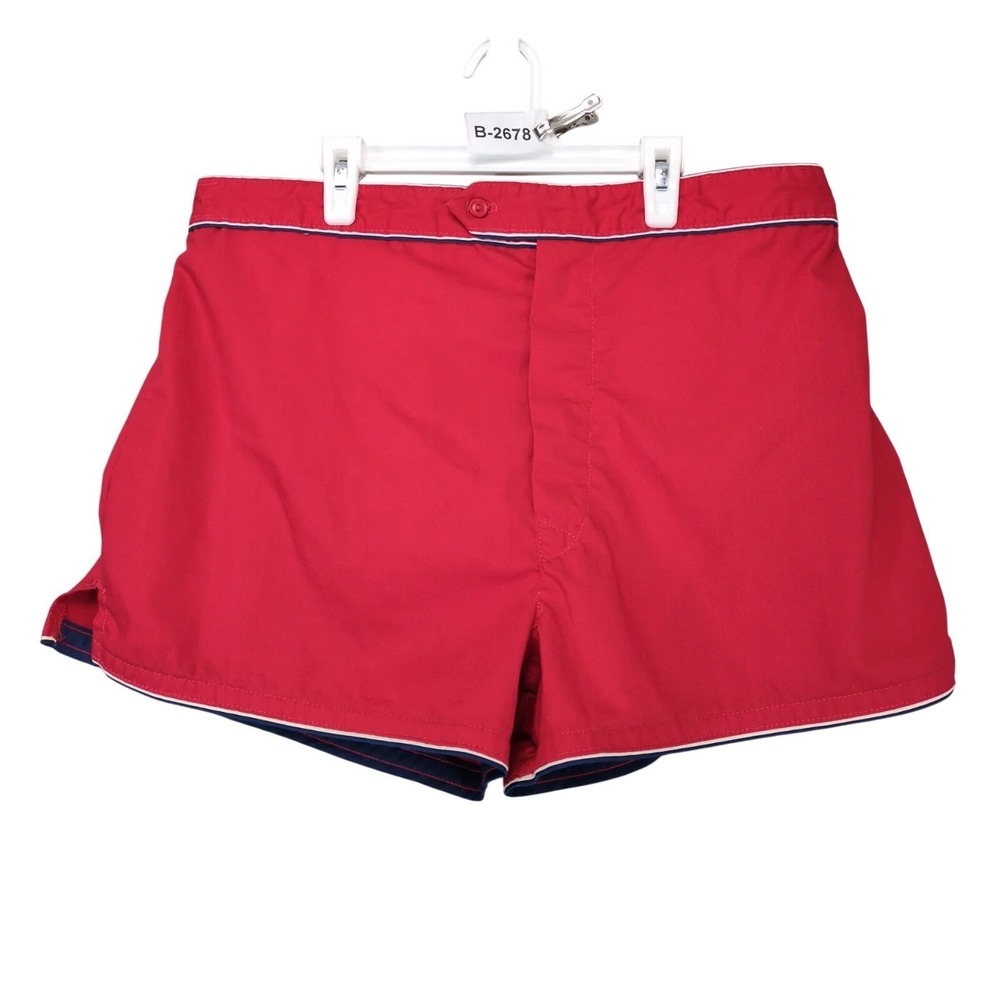 Vintage 70s-80s JCPenney Red Swim Shorts Mens XL USA 35x2.5" Retro Beach Surfer